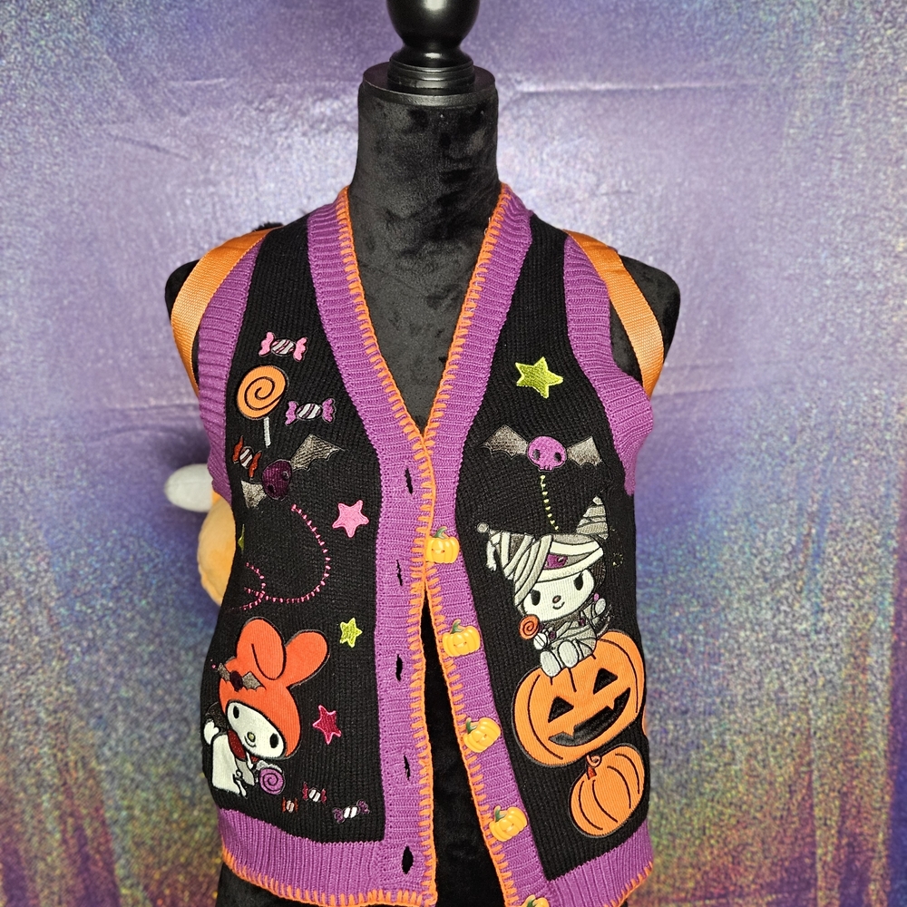 Sanrio Halloween Embroiderd Knitted Cardigan Vest Feat. Kuromi&MyMelody🎃
